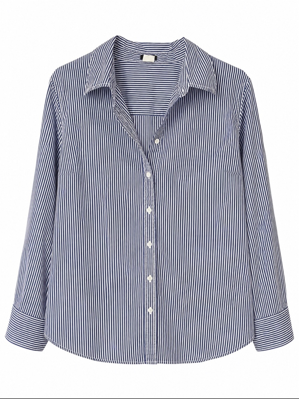Blue and White Pinstripe Cotton Button-Down Shirt Large